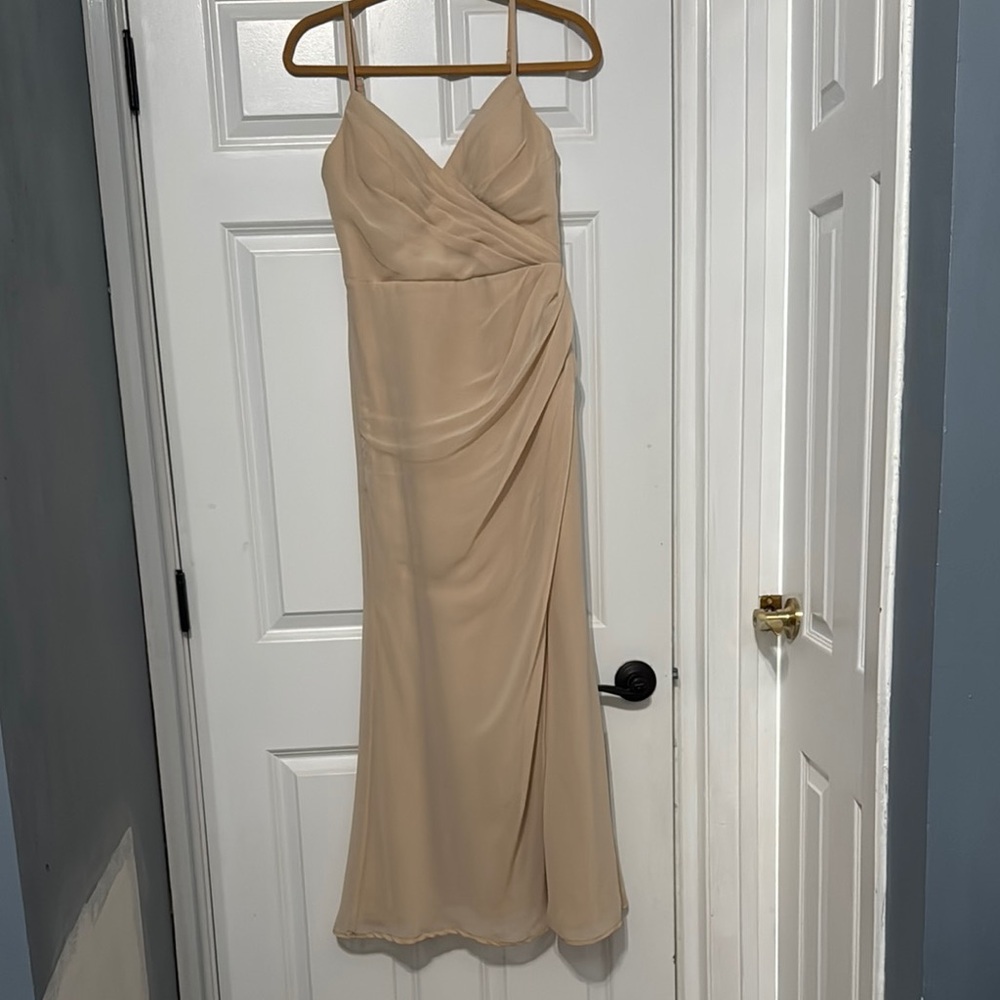 Azazie Strapless Tan Dress